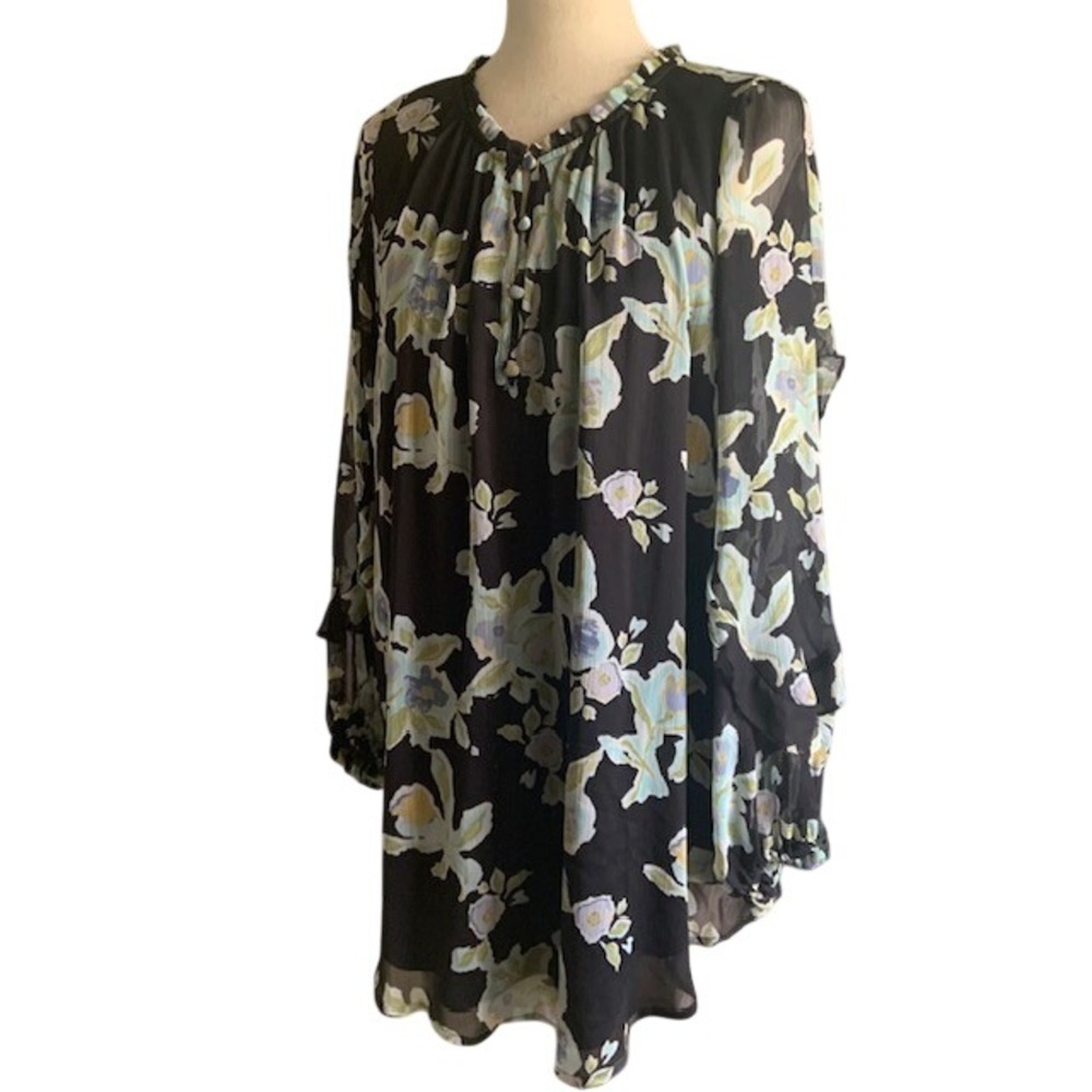 NWT Romantic Sheer Sleeve Blouse XL Asymmetric Hem Airy Coquette Boho Soft Girl